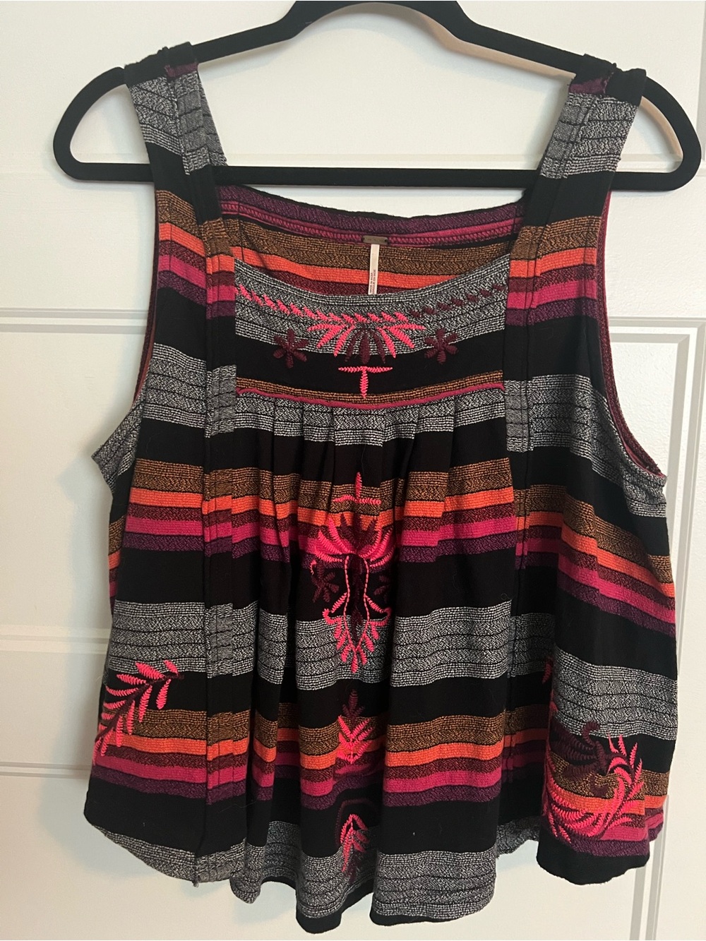 Womens Free People sz L tank top flowy black pink gray stripe
